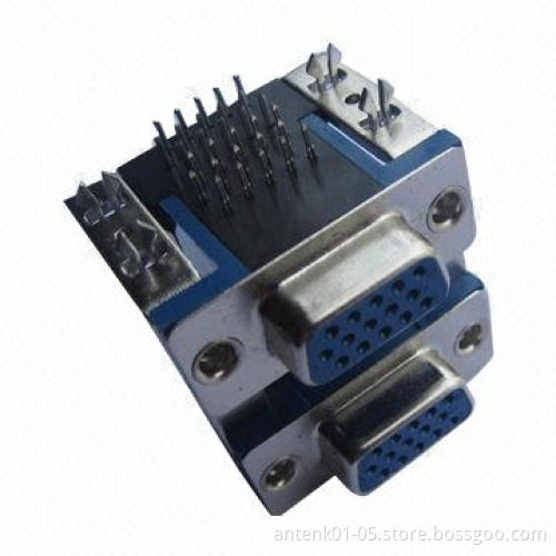Dual-port D-sub Connector, Right Angle, 3 Rows, OEM/ODM Orders are Welcome